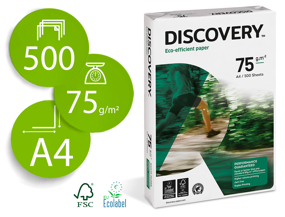 PAPIER DISCOVERY MULTIFONCTION GRAND VOLUME SANS BOURRAGE A4 75G/M2 BLANCHEUR 161 OPACIT 92 RIGIDIT 100 500 FEUILLES